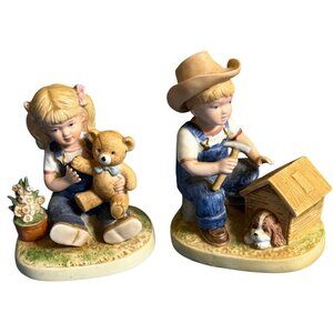 Set of 2 VINTAGE 1985 Denim Days by HOMCO Boy and Girl Crafted Figurines (READ)